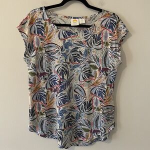 C&C California 100% Linen Floral Botanical Top M Lagenlook Resort Tropical Boho